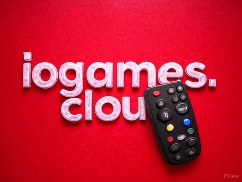 A sleek gaming controller with glowing neon accents rests on a vibrant red background (#c22d2d), accompanied by the "iogames.cloud" logo in bold white text. The design exudes a modern, gaming-friendly vibe, perfect for a cloud gaming platform.